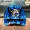 Maxcorners Fishing Cap Blue Flame Bass Design Multicolor Options Personalized Name (12 Fish Species)