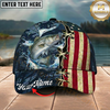 Maxcorners Fishing Cap Patriotic Bass Lace-Up Design Multicolor Options Personalized Name (12 Fish Species)