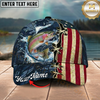 Maxcorners Fishing Cap Patriotic Bass Lace-Up Design Multicolor Options Personalized Name (12 Fish Species)