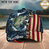 Maxcorners Fishing Cap Patriotic Bass Lace-Up Design Multicolor Options Personalized Name (12 Fish Species)