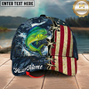 Maxcorners Fishing Cap Patriotic Bass Lace-Up Design Multicolor Options Personalized Name (12 Fish Species)