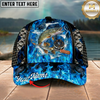 Maxcorners Fishing Cap Blue Flame Fishing Gear Design Multicolor Options Personalized Name (12 Fish Species)