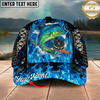 Maxcorners Fishing Cap Blue Flame Fishing Gear Design Multicolor Options Personalized Name (12 Fish Species)