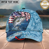 Maxcorners Fishing Cap American Flag Fishing Design Multicolor Options Personalized Name (12 Fish Species)