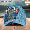 Maxcorners Fishing Cap American Flag Fishing Design Multicolor Options Personalized Name (12 Fish Species)