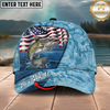 Maxcorners Fishing Cap American Flag Fishing Design Multicolor Options Personalized Name (12 Fish Species)