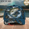 Maxcorners Fishing Cap Blue Marsh Bass Design Multicolor Options Personalized Name (12 Fish Species)