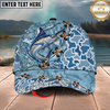 Maxcorners Fishing Cap Light Blue Water Pattern Design Multicolor Options Personalized Name (12 Fish Species)