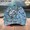 Maxcorners Fishing Cap Light Blue Water Pattern Design Multicolor Options Personalized Name (12 Fish Species)