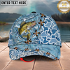 Maxcorners Fishing Cap Light Blue Water Pattern Design Multicolor Options Personalized Name (12 Fish Species)