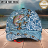 Maxcorners Fishing Cap Light Blue Water Pattern Design Multicolor Options Personalized Name (12 Fish Species)