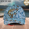 Maxcorners Fishing Cap Light Blue Water Pattern Design Multicolor Options Personalized Name (12 Fish Species)