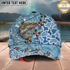 Maxcorners Fishing Cap Light Blue Water Pattern Design Multicolor Options Personalized Name (12 Fish Species)