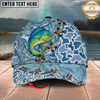 Maxcorners Fishing Cap Light Blue Water Pattern Design Multicolor Options Personalized Name (12 Fish Species)