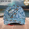 Maxcorners Fishing Cap Light Blue Water Pattern Design Multicolor Options Personalized Name (12 Fish Species)