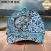 Maxcorners Fishing Cap Light Blue Water Pattern Design Multicolor Options Personalized Name (12 Fish Species)