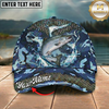 Maxcorners Fishing Cap Blue Camouflage Water Splash Design Multicolor Options Personalized Name (12 Fish Species)
