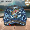 Maxcorners Fishing Cap Blue Camouflage Water Splash Design Multicolor Options Personalized Name (12 Fish Species)