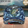 Maxcorners Fishing Cap Blue Camouflage Water Splash Design Multicolor Options Personalized Name (12 Fish Species)