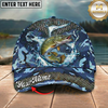 Maxcorners Fishing Cap Blue Camouflage Water Splash Design Multicolor Options Personalized Name (12 Fish Species)