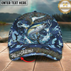 Maxcorners Fishing Cap Blue Camouflage Water Splash Design Multicolor Options Personalized Name (12 Fish Species)