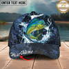 Maxcorners Fishing Cap Midnight Salmon Splash Design Multicolor Options Personalized Name (12 Fish Species)