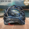 Maxcorners Fishing Cap Navy Ocean Camo Design Multicolor Options Personalized Name (12 Fish Species)