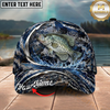 Maxcorners Fishing Cap Navy Ocean Camo Design Multicolor Options Personalized Name (12 Fish Species)