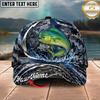 Maxcorners Fishing Cap Navy Ocean Camo Design Multicolor Options Personalized Name (12 Fish Species)