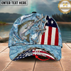 Maxcorners Fishing Cap Patriotic Lace-Up Design Multicolor Options Personalized Name (12 Fish Species)