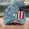 Maxcorners Fishing Cap Patriotic Lace-Up Design Multicolor Options Personalized Name (12 Fish Species)