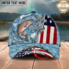 Maxcorners Fishing Cap Patriotic Lace-Up Design Multicolor Options Personalized Name (12 Fish Species)
