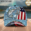 Maxcorners Fishing Cap Patriotic Lace-Up Design Multicolor Options Personalized Name (12 Fish Species)