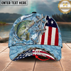 Maxcorners Fishing Cap Patriotic Lace-Up Design Multicolor Options Personalized Name (12 Fish Species)
