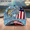 Maxcorners Fishing Cap Patriotic Lace-Up Design Multicolor Options Personalized Name (12 Fish Species)