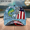 Maxcorners Fishing Cap Patriotic Lace-Up Design Multicolor Options Personalized Name (12 Fish Species)