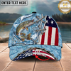 Maxcorners Fishing Cap Patriotic Lace-Up Design Multicolor Options Personalized Name (12 Fish Species)