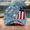Maxcorners Fishing Cap Patriotic Lace-Up Design Multicolor Options Personalized Name (12 Fish Species)