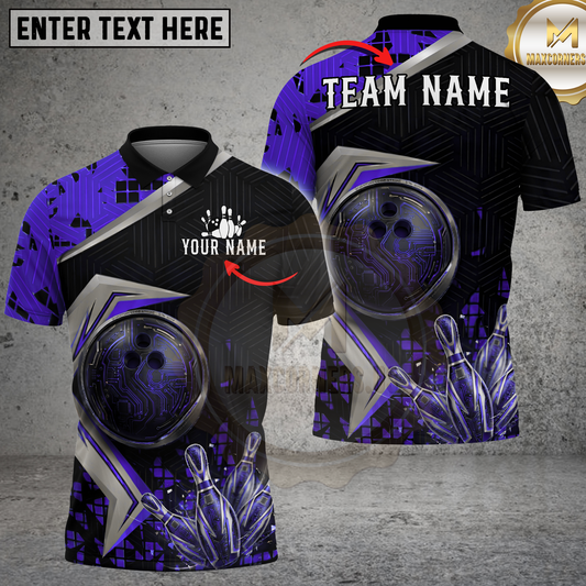 Maxcorners Bowling Ball Futuristic Neon Green Multicolor Options Personalized Name, Team Name 3D Shirt (4 Colors)