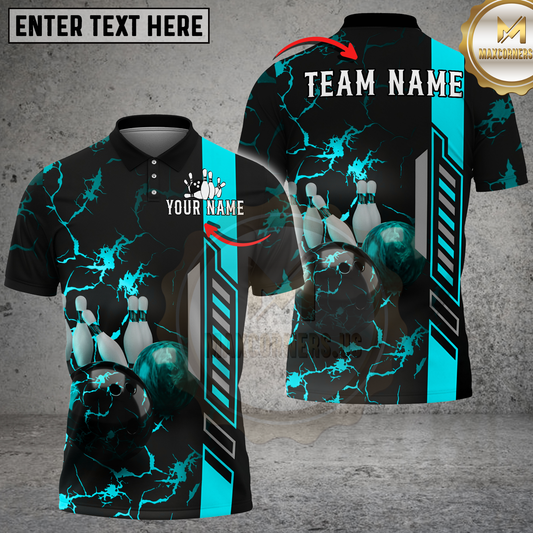 Maxcorners Bowling Ball Lightning Strike Red Black Multicolor Options Personalized Name, Team Name 3D Shirt (4 Colors)