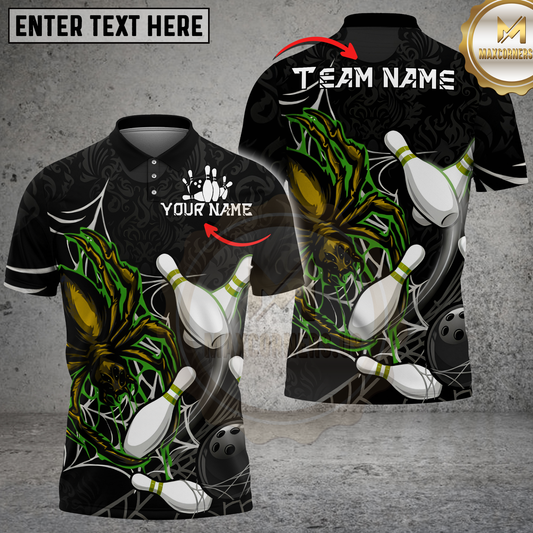 Maxcorners Spider Bowling Web Graphic Multicolor Options Personalized Name, Team Name 3D Shirt (4 Colors)