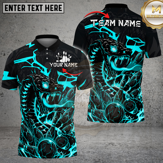 Maxcorners Cobra Bowling Lightning Graphic Multicolor Options Personalized Name, Team Name 3D Shirt (4 Colors)