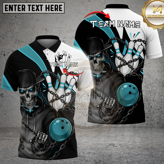 Maxcorners Skull Bowling Chain Graphic Multicolor Options Personalized Name, Team Name 3D Shirt (4 Colors)
