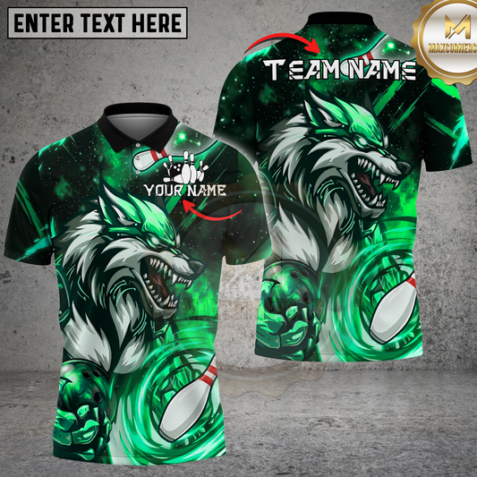 Maxcorners Cosmic Wolf Bowling Graphic Multicolor Options Personalized Name, Team Name 3D Shirt (4 Colors)