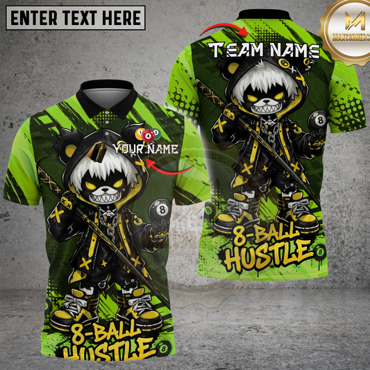 Maxcorners Panda Billiards Streetwear Hustle Neon Green Graphic Design Multicolor Options Personalized Name, Team Name 3D Shirt (4 Colors)