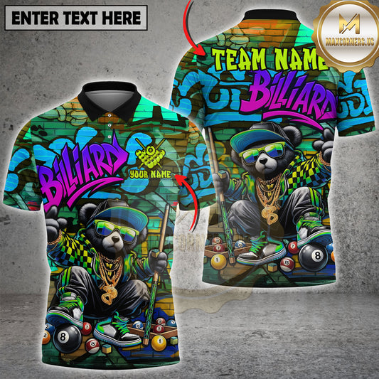 Maxcorners Billiards Shirt Hip Hop Panda Graffiti Style Multicolor Options Personalized Name, Team Name 3D Shirt (4 Colors)