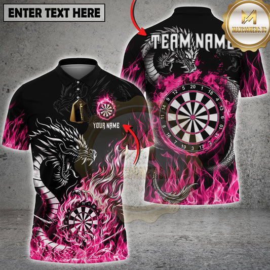 Maxcorners Darts Fire Dragon Flaming Dartboard Multi Options Personalized Name, Team Name Unisex 3D Shirt (4 Colors)