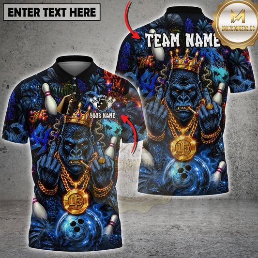 Maxcorners Bowling Gorilla King Graffiti Style Multicolor Options Personalized Name, Team Name 3D Shirt (4 Colors)