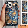 Maxcorners Fishing American Flag Sunset and Fishing Boat Design Personalized Name Phone Case (12 Fish Species)