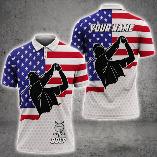 Maxcorners Golf Premium Cool American Golf Man Personalized Name Polo Shirts